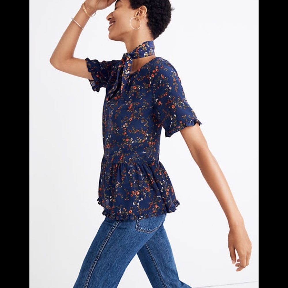 Madewell Silk Stanza Ruffle Hem Top NWOT